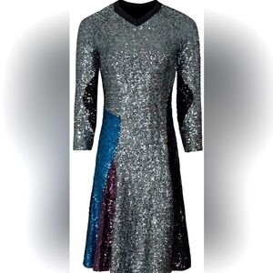 Koche Glam Metallic Sequin Colorblock Cocktail Dress - Party, Chic, Festive